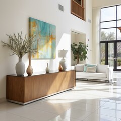 Wall Mural - Bright and Airy Lobby Interior With Modern Furnishings