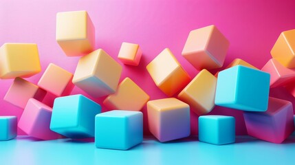 Poster - Colorful 3D Cubes on Pink and Blue Background