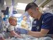 Asian male doctor examining a baby in a hospital