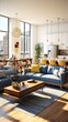 Blue and Yellow Modern Living Room Interior Design