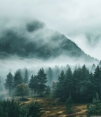 Wall Mural - Foggy Mountains and Trees