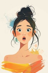 Wall Mural - Surprised woman with dark hair and brown eyes