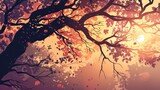 Fototapeta Kwiaty - Background Of Tree Branch Shadows And Light Leaves, Cartoon Background