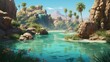 A tranquil emerald-green oasis in the desert