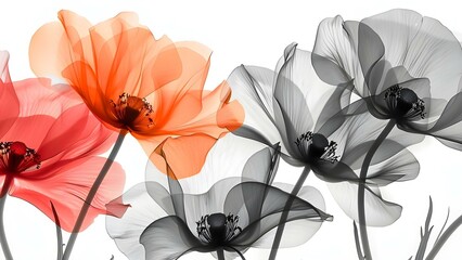 Poster - Xray flowers in artistic style for various design purposes like cards. Concept X-ray flowers, Artistic design, Floral cards, Nature-inspired art, Botanical illustrations