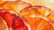 A colorful display of sliced citrus fruits such as orange, peach, and amber produce a vibrant array on the table. These ingredients can be used to create a delicious fruit dish in various cuisines