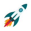 Rocket space ship. Space rocket launch with fire. Business start up concept.