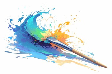 Wall Mural - Colorful illustration of a paintbrush with a colorful splash on a white background. 