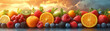 fresh fruits paradise. vibrant colors, such as shades of orange, yellow, and green, to represent the variety of fresh fruits in the Jam. images of nature, exotic fruits, and sunny skie/ Generative AI