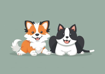 Happy Cartoon Dogs Sitting Together Friendship Concept Illustration