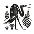 Fiction bird, crane, vector illustration on the theme of mythology