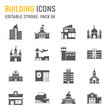 Building glyph icon set, architecture collection, vector graphics, logo illustrations, town buildings vector icons, city buildings signs, solid pictograms, editable stroke