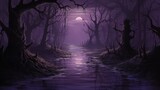 Fototapeta  - A serene mystical swamp beneath a haunting moon