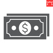 Cash glyph icon, payment method and finance, banknotes vector icon, vector graphics, editable stroke solid sign, eps 10.