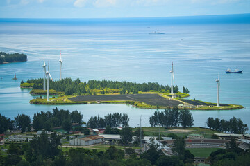 view over the energy island near mahe, ile romainville, romainville island, an artificial island wit