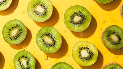 Wall Mural - Delightful Kiwi Slices Forming a Fun Pattern on a Bright and Vibrant Background Ideal for Magazine Cover or Healthy Lifestyle Concepts