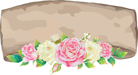 Wall Mural - Old blank banner with rose on transparent background.
