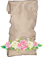 Wall Mural - Old blank banner with rose on transparent background.
