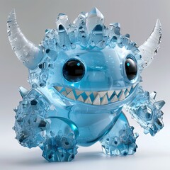 Wall Mural - A cute little monster made of crystal on a white background, rendered in octane with a studio light.