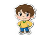 Cute cartoon boy sticker isolated on white background