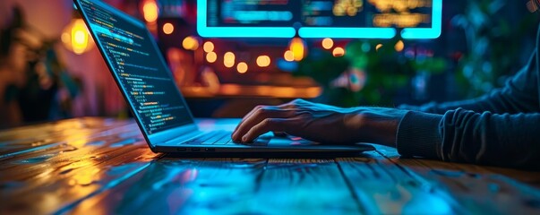 A closeup of a laptop screen showing a coding environment where a developer is working on responsive design elements for both websites and mobile apps, reflecting crossplatform compatibility