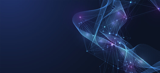 Leinwandbilder - Abstract Big Data visualization digital network connection concept background. Artificial intelligence and engineering technology. Global network, Lines plexus, minimal array. Vector illustration