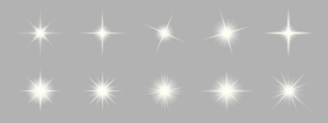 set of sparkling stars on transparent background. glow effect. christmas concept. festive lights. pn