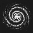 Spiral galaxy in deep space. Milky Way. Cosmic spinning nebula in stippling style for banner, poster or book cover. Grunge black and white dotwork. Pointillism. Shading using dots. Vector illustration