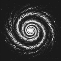 Leinwandbilder - Spiral galaxy in deep space. Milky Way. Cosmic spinning nebula in stippling style for banner, poster or book cover. Grunge black and white dotwork. Pointillism. Shading using dots. Vector illustration