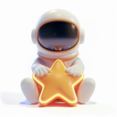 Wall Mural - cute astronaut sit on star icon, 3D render, white background, generative AI