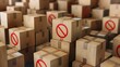 © Orxan - Cardboard boxes and a red NO symbol depicting trade restrictions and embargoes