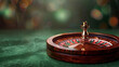 Wooden Roulette Drum on Green Casino Felt Table Board, Traditional Gambling Equipment in Casino Setting, Generative Ai

