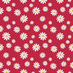 Wall Mural - Daisy flower seamless on editable background illustration. Pretty floral pattern for print. Flat design vector. Spring and summer seamless. Flowers seamless design. Cute floral print.