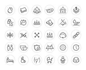 Set icons for sanitary products. The outline icons are well scalable and editable. Contrasting vector elements are good for different backgrounds. EPS10.