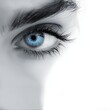 Blue eye of a woman Eye in motion on white background,Photogenic Therapy Partially Restores Vision in a Blind Patient