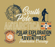 South pole Antarctica discovery expedition adventure vintage vector print for boy kid t shirt grunge effect in separate layer 