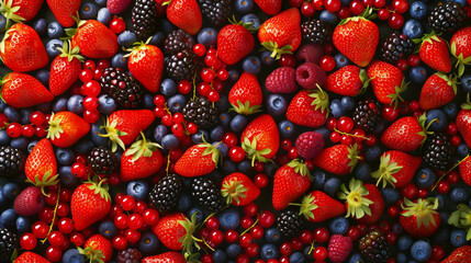 Wall Mural - A vibrant image featuring a variety of fresh berries, including strawberries, blueberries, raspberries, and blackberries.