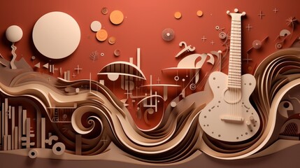 Canvas Print - Abstract music background in paper cut style.