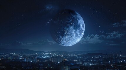 full moon above on city landscape at night, beautiful view background wallpaper
