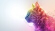 © Денис Никифоров - A vibrant and abstract polygonal background adorned with interconnected dots and lines, incorporating a cat motif for technology or science-themed design elements, set against a white backdrop, symbol