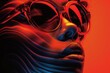 Vibrant red and blue illuminated woman with sunglasses