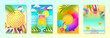 Set of tropical beach vacation and summer holidays design with copy space. Vector illustration for poster or greeting card.