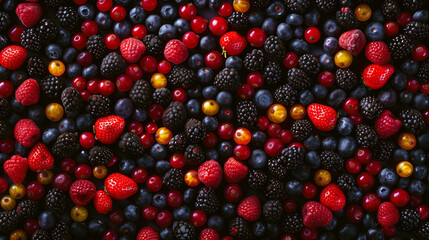 Wall Mural - A colorful mix of fresh berries, including strawberries, blueberries, and blackberries.