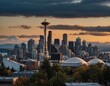 Witness the majestic skyline of Seattle, with its iconic landmarks such as the Space Needle and the Columbia Center dominating the cityscape