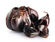 Black garlic bulb and cloves isolated on white background. With clipping path.