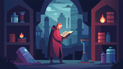 Wall Mural - Deep in the catacombs beneath a city a scholar discovers a hidden chamber filled with ancient Stoic scrolls untouched for centuries and b with. Vector illustration