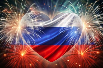 Wall Mural - Russia. Moscow. The national flag of the Russian Federation on the background of fireworks. The Russian tricolor. Russia Day is celebrated on June 12.