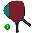 Pickleballs paddles for playing pickleball isolated on a white background.
