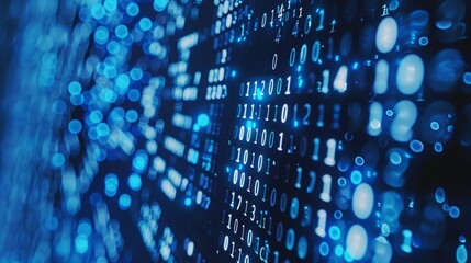 Binary code on a blue background. The concept of hacking and malware.