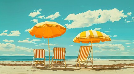 beach chairs and umbrella